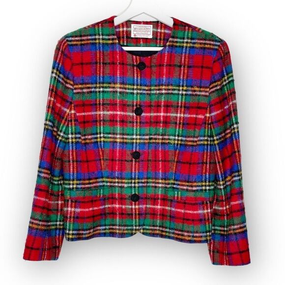 Vintage Pendleton Blazer Red Tartan Plaid Virgin Wool Women’s Petite Size 10 - Picture 1 of 11